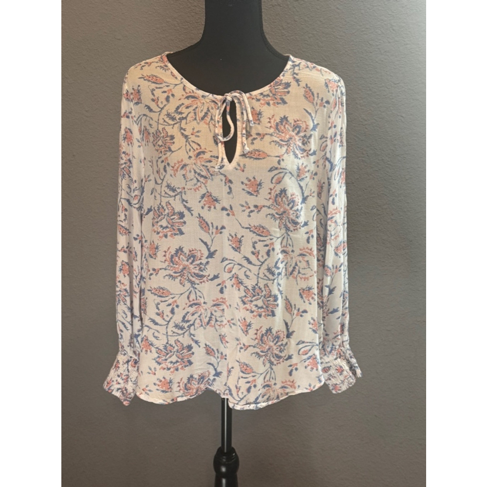 Lucky Brand Floral Blouse - Cream and Blue